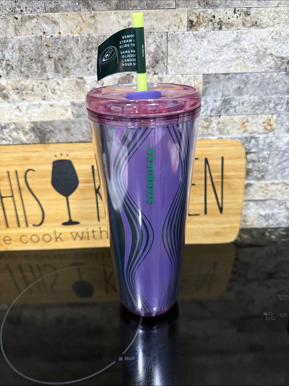 Starbucks Purple and Pink Insulated Tumbler with Green Logo and Yellow Straw